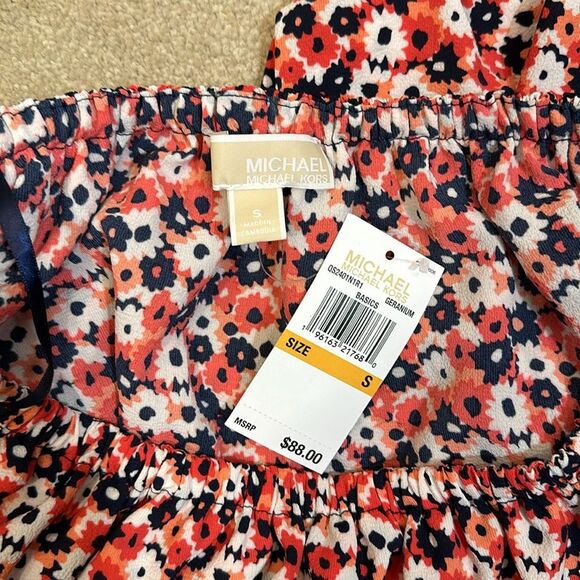 Michael Kors NWT Floral Spring Red Blue Off the Shoulder Longsleeve Blouse Small - Picture 6 of 7
